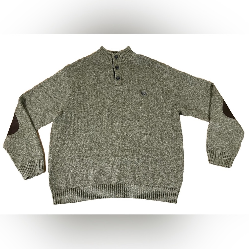 RL Chaps Men's Light Green 3 Buttons Crewneck Knit Sweater w Elbow Patch 2XL